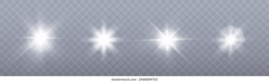 Conjunto de efectos de luz blanca brillante. Vector	