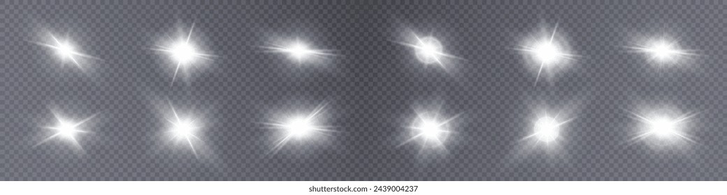 Set of bright white stars with highlights. vector png	
