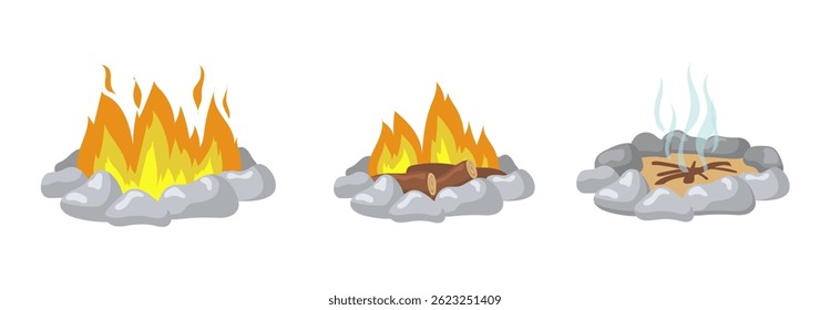 Set Bright wood campfire and bonfire flat item