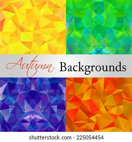 Set of bright yellow, green, blue and red polygon backgrounds