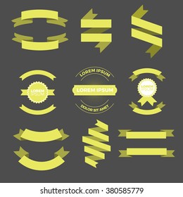 Set of bright yellow ribbons. Graphic design decorative elements. Vector illustration.
