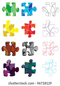 A set of brightly colored abstract puzzle pieces