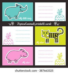 A set of brightly colored cards to print. On coloured backgrounds drawn cute animals. The second side is designed to label. Perfect for scrapbooking, invitations, notepads, postcards.