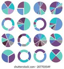 Set of brightly colored pie charts. Vector illustration of business infographics