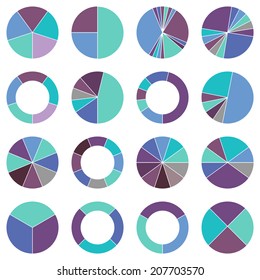 Set of brightly colored pie charts. Vector illustration of business infographics