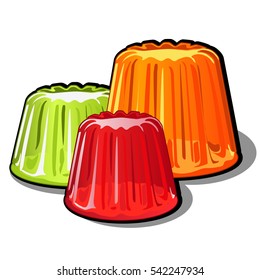 A set of brightly colored transparent fruit jelly isolated on white background. Marmalade is made from fruit juice, healthy sweets. Vector illustration close-up illustration.
