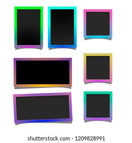 The set of brightly multicolored square photo frames, photo template