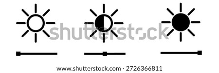 Set of brightness control icons. Dark, medium, and light brightness control icons. Brightness icons on the screen.