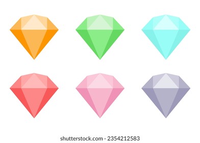 Set of brilliant diamond crystal. Flat vector illustration isolated on white background