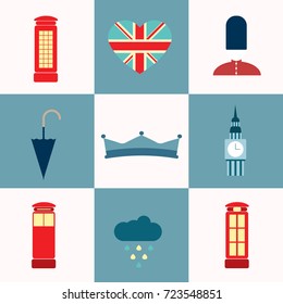 Set of British icons in vintage soft colours