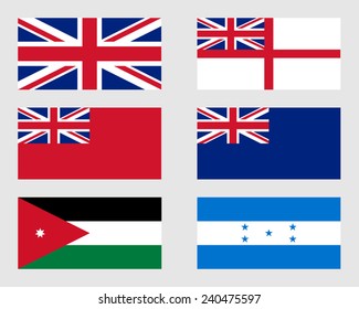 Set of British, Jordan and Honduran flags.