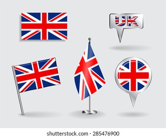 Set of British pin, icon and map pointer flags. Vector illustration. svg