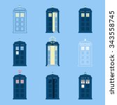 Set of British Police Boxes / Icons of telephone boxes, telephone in London and England for Police call / London public police call