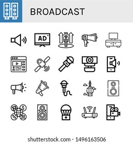 Set of broadcast icons such as Speaker, Tv, Promotion, Megaphone, Video stream, Satellite, Microphone, Webcam, Tower, Loudspeaker, Airdrop, Wifi, Video camera , broadcast