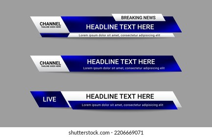 Set of broadcast news lower third banner templates for Television, Video and Media Channels. Futuristic headline bar layout design vector