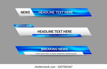 Set of broadcast news lower third banner templates for Television, Video and Media Channels. Futuristic headline bar layout design vector