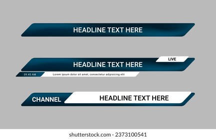 Set of broadcast news lower third banner templates for Television, Video and Media Channels. Futuristic headline bar layout design vector