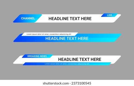 Set of broadcast news lower third banner templates for Television, Video and Media Channels. Futuristic headline bar layout design vector