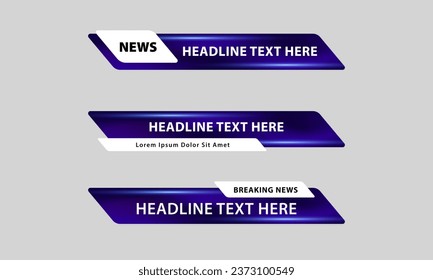 Set of broadcast news lower third banner templates for Television, Video and Media Channels. Futuristic headline bar layout design vector