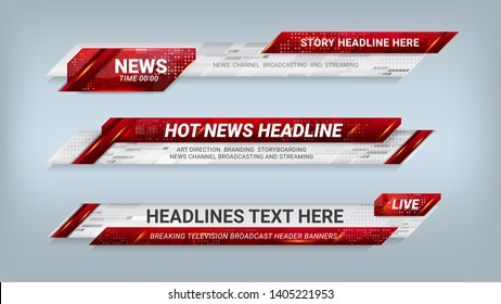 Set Of Broadcast News Lower Thirds Banner For Television, Video And Media Channel