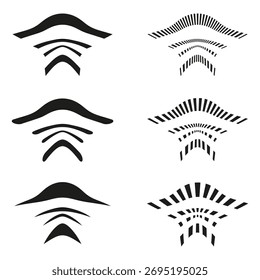 Conjunto de ondas de difusão. Formas lineares mínimas. Abstrato branco preto. Ícones de sinal de vetor. EPS 10.