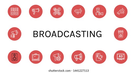 Set of broadcasting icons such as Loudspeaker, Megaphone, Paparazzi, Tv, Tower , broadcasting