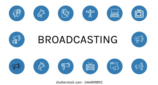 Set of broadcasting icons such as Megaphone, Broadcast, Tv, Old tv, Television, Loudspeaker, Announce , broadcasting