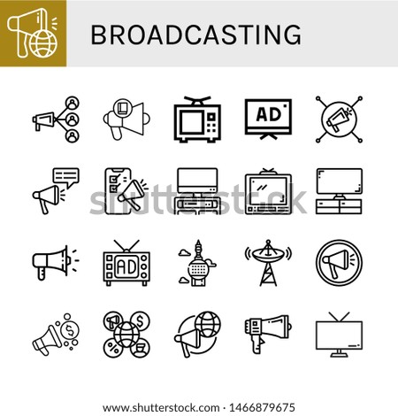 Set of broadcasting icons such as Megaphone, Loudspeaker, Television, Tv, Tower, Broadcast , broadcasting