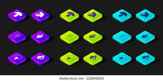 Set Broccoli, Onion, Spinach, Corn, Lemon and Mushroom icon. Vector