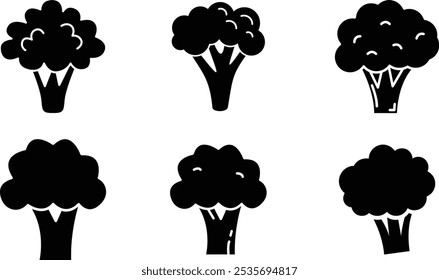 Set of Broccoli vegetable icon illustration. Black Broccoli vector logo design