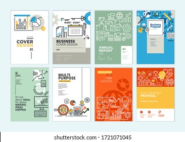 Set of brochure, annual report, business plan cover design templates. Vector illustrations for business presentation, business paper, corporate document, flyer and marketing material.