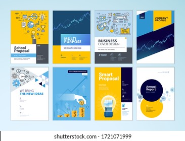 Set of brochure, annual report, business plan cover design templates. Vector illustrations for business presentation, business paper, corporate document, flyer and marketing material.