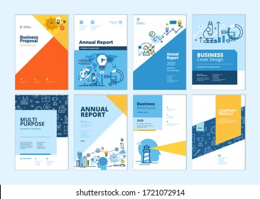 Set of brochure, annual report, business plan cover design templates. Vector illustrations for business presentation, business paper, corporate document, flyer and marketing material.