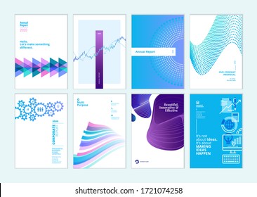 Set of brochure, annual report, business plan cover design templates. Vector illustrations for business presentation, business paper, corporate document, flyer and marketing material.