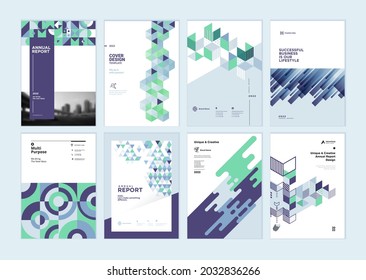 Set of brochure, annual report, business plan cover design templates. Vector illustrations for business presentation, business paper, corporate document, and marketing material.