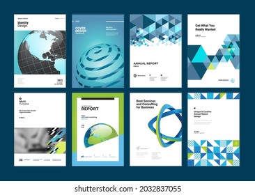 Set of brochure, annual report, business plan cover design templates. Vector illustrations for business presentation, business paper, corporate document, and marketing material.