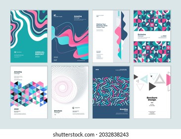 Set of brochure, annual report, business plan cover design templates. Vector illustrations for business presentation, business paper, corporate document, and marketing material.