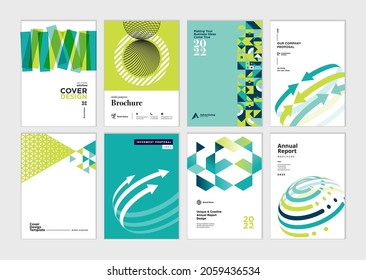 Set of brochure, annual report, business plan cover design templates. Vector illustrations for business presentation, business paper, corporate document, and marketing material.