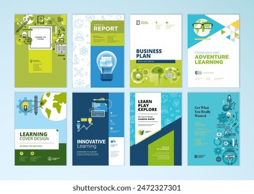 Set of brochure, annual report, business plan cover design templates. Vector illustrations for business presentation, business paper, corporate document, flyer and marketing material.