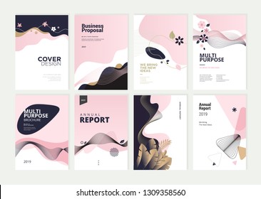 Set of brochure, annual report and cover design templates for beauty, spa, wellness, natural products, cosmetics, fashion, healthcare. Vector illustrations for business presentation, and marketing.