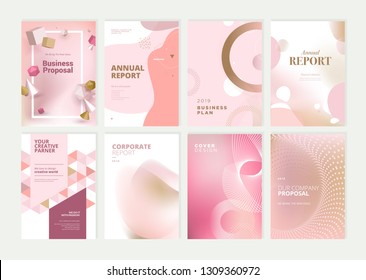 Set of brochure, annual report and cover design templates for beauty, spa, wellness, natural products, cosmetics, fashion, healthcare. Vector illustrations for business presentation, and marketing.