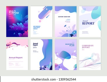 Conjunto de folletos, informes anuales y plantillas de diseño para belleza, spa, bienestar, productos naturales, cosméticos, moda, salud. Ilustraciones vectoriales para presentación empresarial y marketing.