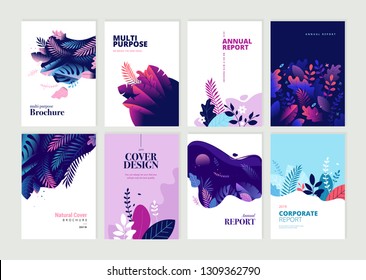 Conjunto de folletos, informes anuales y plantillas de diseño para belleza, spa, bienestar, productos naturales, cosméticos, moda, salud. Ilustraciones vectoriales para presentación empresarial y marketing.