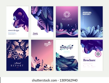 Set of brochure, annual report and cover design templates for beauty, spa, wellness, natural products, cosmetics, fashion, healthcare. Vector illustrations for business presentation, and marketing.