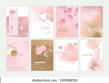 Conjunto de folletos, informes anuales y plantillas de diseño para belleza, spa, bienestar, productos naturales, cosméticos, moda, salud. Ilustraciones vectoriales para presentación empresarial y marketing.