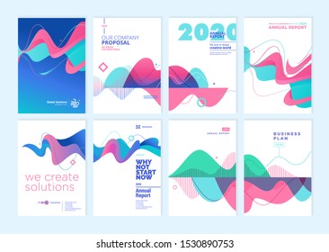 Set of brochure, annual report, cover design templates. Vector illustrations for business presentation, business paper, corporate document, flyer and layout template designs.