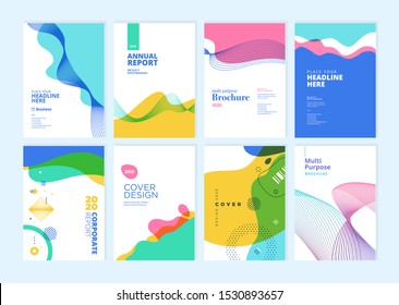 Set of brochure, annual report, cover design templates. Vector illustrations for business presentation, business paper, corporate document, flyer and marketing material.