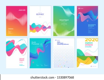 Set of brochure, annual report, cover design templates. Vector illustrations for business presentation, business paper, corporate document, flyer and marketing material.