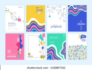 Set of brochure, annual report, cover design templates. Vector illustrations for business presentation, business paper, corporate document, flyer and marketing material.