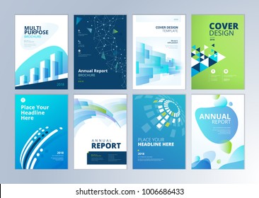 Set of brochure, annual report, flyer design templates in A4 size. Vector illustrations for business presentation, business paper, corporate document cover and layout template designs.